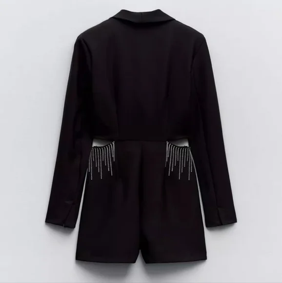 NWOT ZARA CUT OUT PLAYSUIT WITH RHINESTONES- SIZE MEDIUM - Picture 6 of 7